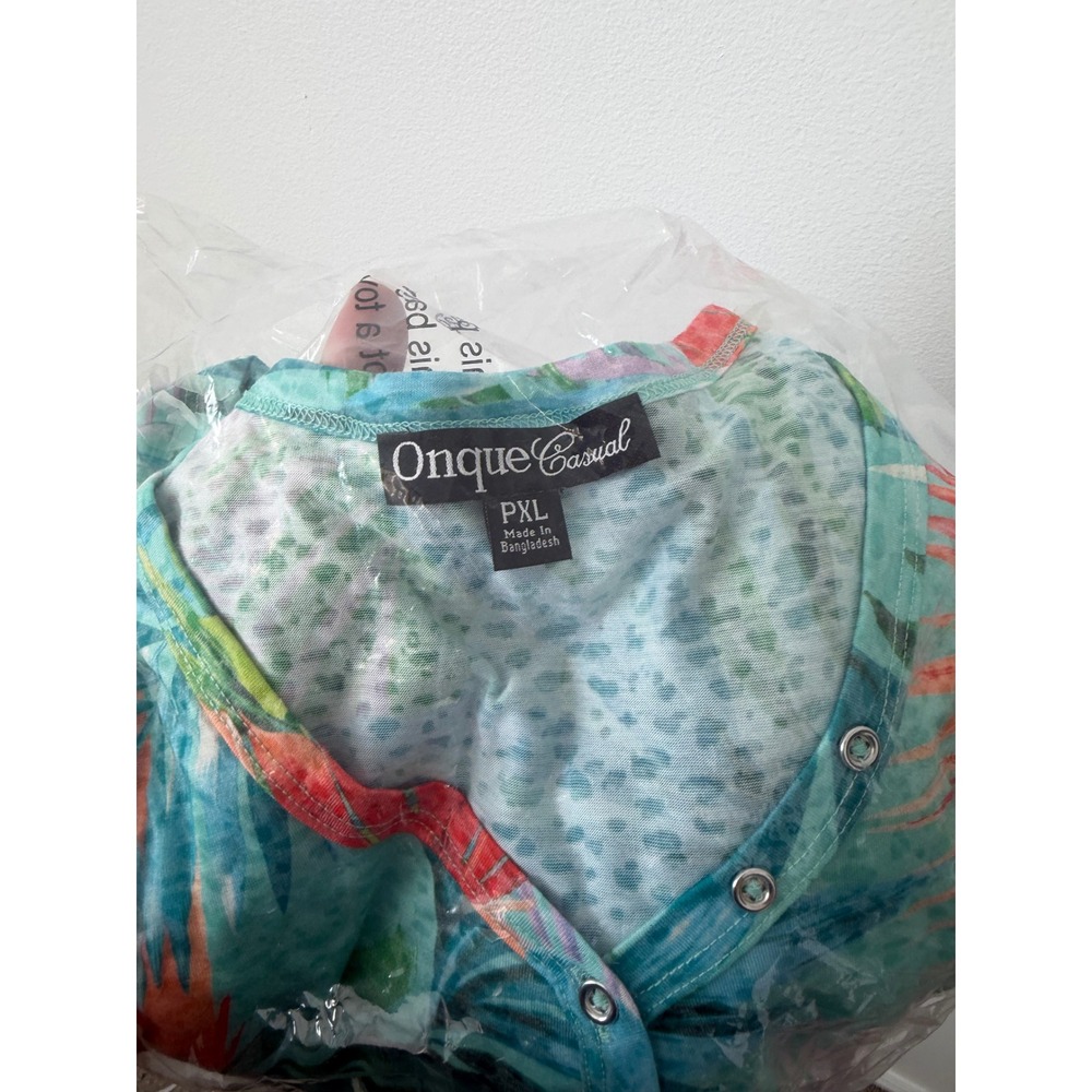 Onque Casual Tropical Floral Short Sleeve Top Blue Women's Petite Extra Large - Picture 4 of 4